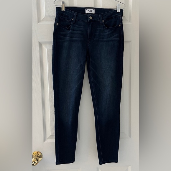 PAIGE 👖Verdugo Crop Skinny Jeans Ladies’ Size 28 Dark Blue Made in USA - Picture 3 of 13